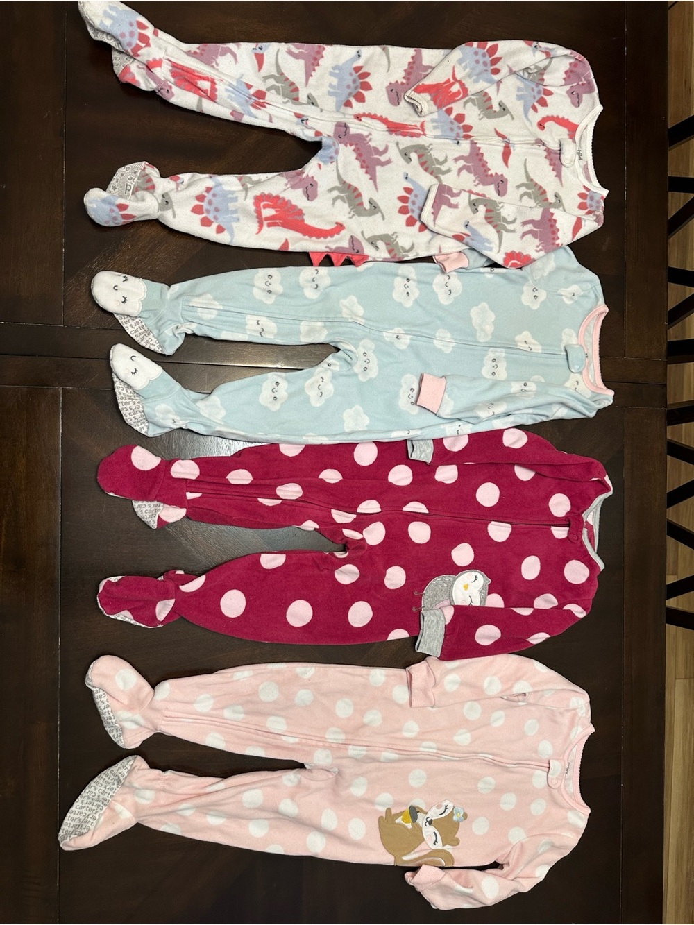 Toddler girl One-Piece Footed Pajama 24 months- Fleece Polka Dot Pink Dinosaurs